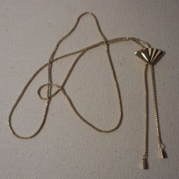 "Gold Tone Fan Lariat Necklace " - Picture 5 of 8